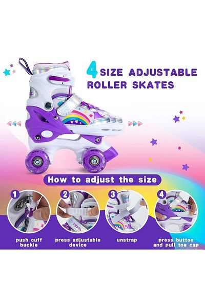 MAAS Roller Skates for Kids, Adjustable, Colourful Design, with LED Lights 39-42