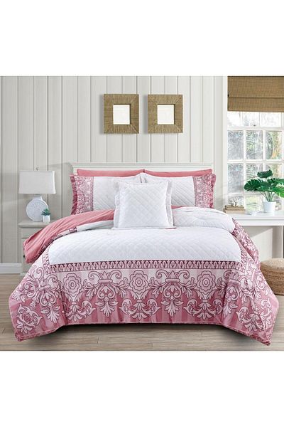 Generic En Zone Winter Double Bedspread 8 Pieces || Pink and White