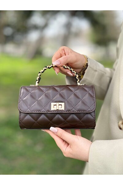 DEV 3 ADAM Geantă de umăr și crossbody pentru femei, model cutie elegantă și rafinată, în culoarea cafelei amare.