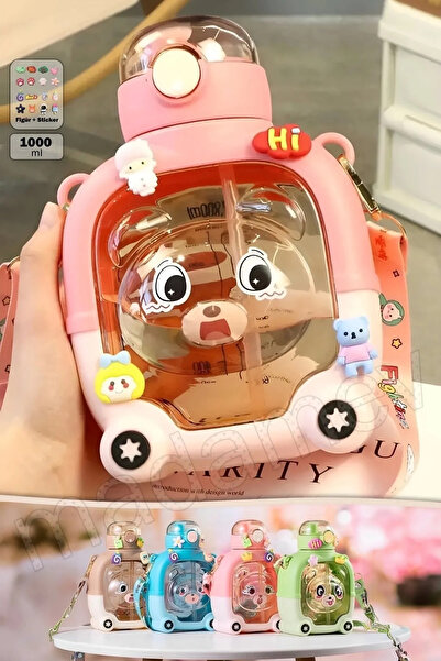 Ercazzo 1000 ml Smile Ayıcık Su Matarası Pipetli Çocuk Suluğu Askılı Okul Su ...