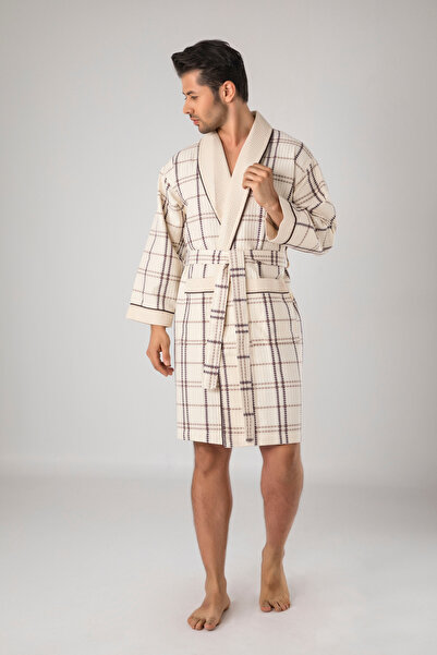 Nuşa فستان رجالي قصير بمربعات بيكيه بامبو قطن شاليكا قطن شورتك للرجال