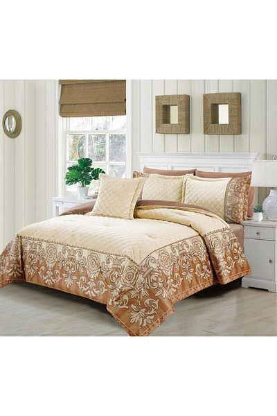 Generic En Zone Winter Single and a Half Bedspread 4 Pieces || Beige and Brown