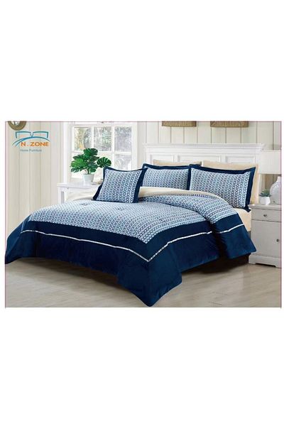 Generic 4-piece double-sided velvet winter bedspread, navy blue