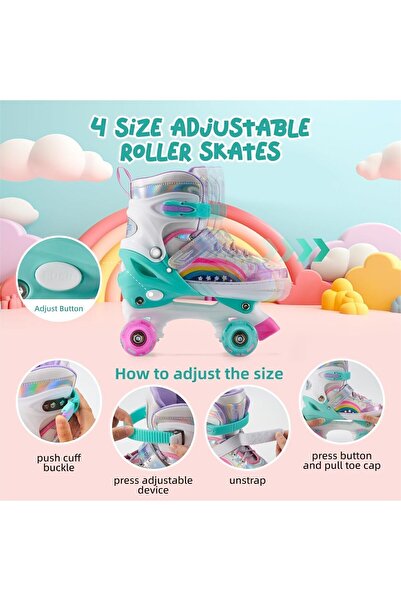 MAAS Roller Skates for Kids, Adjustable, Colourful Design, with LED Lights Size 35-38