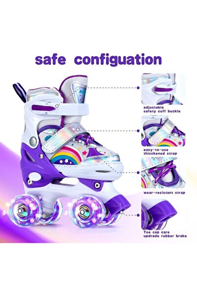 MAAS Roller Skates for Kids, Adjustable, Colourful Design, with LED Lights 39-42