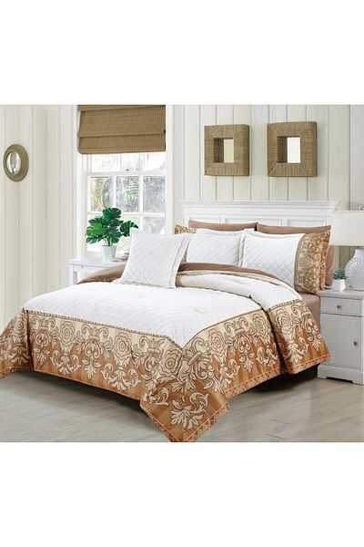 Generic En Zone Winter Single and a Half Bedspread 4 Pieces || Beige and White