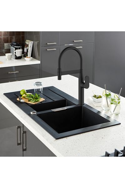 HESANIT Kitchen Mixer Black with Black Flexible Spout