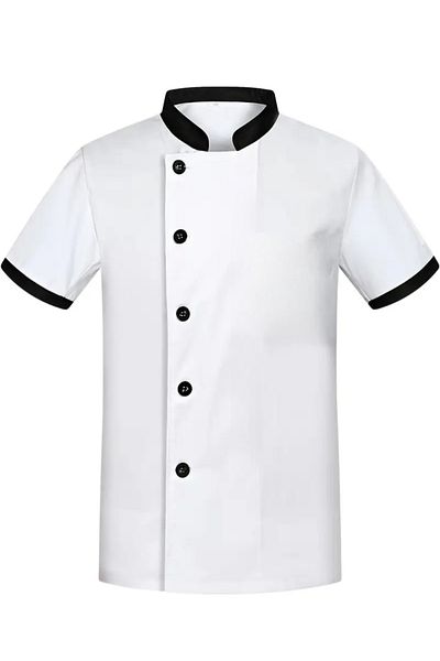 Butik White Color Black Collar and Sleeve Detail Chef's and Cook's Jacket with Sticks