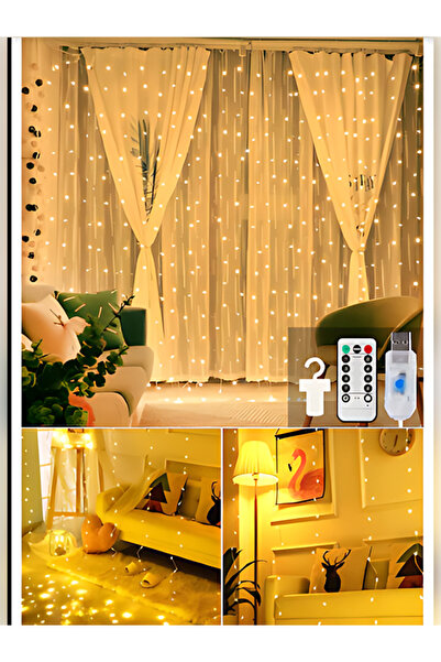rkm store Kumandalı 8 Ayrı Moda Sahip 3mx3m ( 300 Cm X 300 Cm ) Dekoratif Perde Led Peri Led Usb Gün Işığı