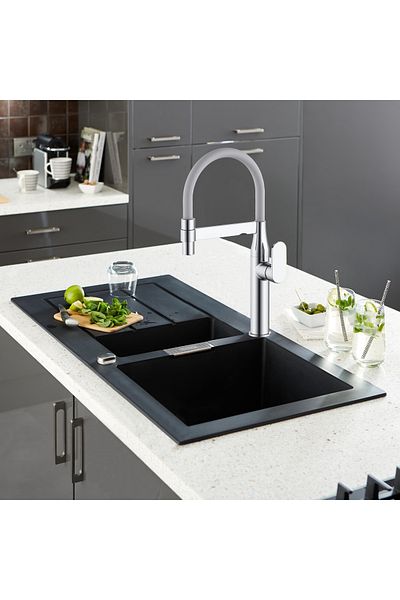 HESANIT Kitchen Mixer Chrome with Grey Flexible Spout