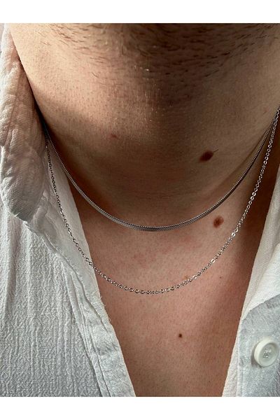 Arvens Men's Silver Italian Stainless Steel Necklace Does Not Lose Color Does Not Fade Unisex Does Not Fade