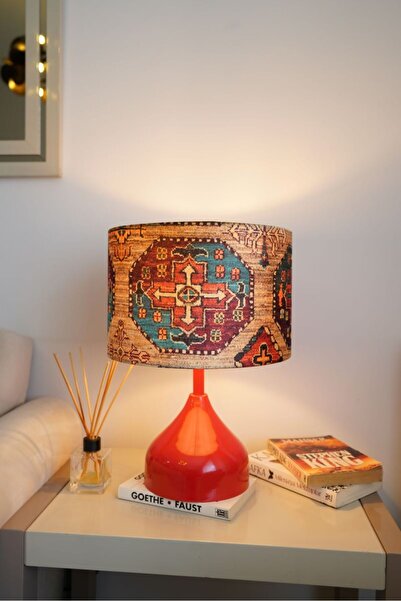 retro home design Kırmızı Ayaklı Özel Model Baskılı Abajur Masa Lambası Salon...