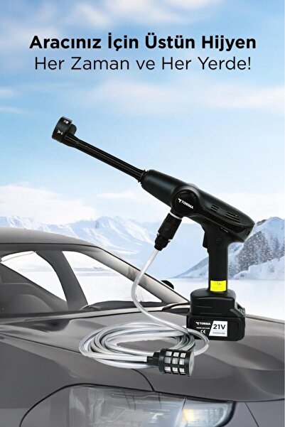 Torima D-015 Siyah Akülü Şarjlı Yüksek Basınçlı Oto Araba Bahçe Yıkama,Temizleme Su Tabancası