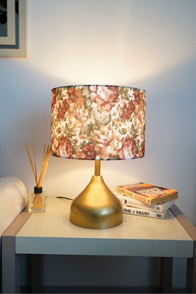 retro home design Eskitme Ayaklı Çiçek Baskılı Abajur Masa Lambası Salon Yata...
