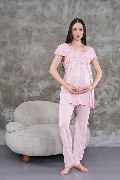 Lohussa Women's Pink Lace Summer Special Design Cotton Maternity Maternity Pajama Set