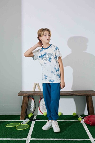 ETHEM TEKSTİL طقم بيجامة للأولاد بوسطن مطبوع بأكمام قصيرة 100% قطن