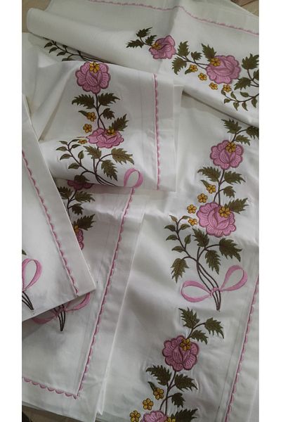 Papatyam Machine Work 2 Pieces Skirt (210X100) 2 Pieces Pillow (50X70) Lace Processing/Dowry