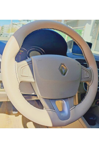 HASBAY DİKİŞLİ DİREKSİYON KILIFI BEJ DERİ SİYAH DİKİŞLİ RENAULT FLUENCE İÇİN