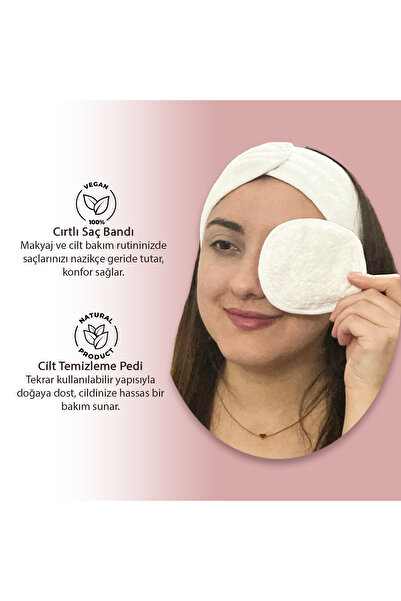MEŞELİ TEKSTİL 1 Adet Cırtlı Ayarlanabilir Saç Bandı 2 Adet Yıkanabilir Oval Ped Biyeli %100 Pamuk