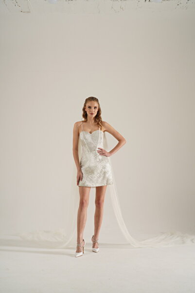 The White Remedy Beyaz Mini Gelinlik Askılı Parıltılı After Party Söz Nişan Nikah Elbise