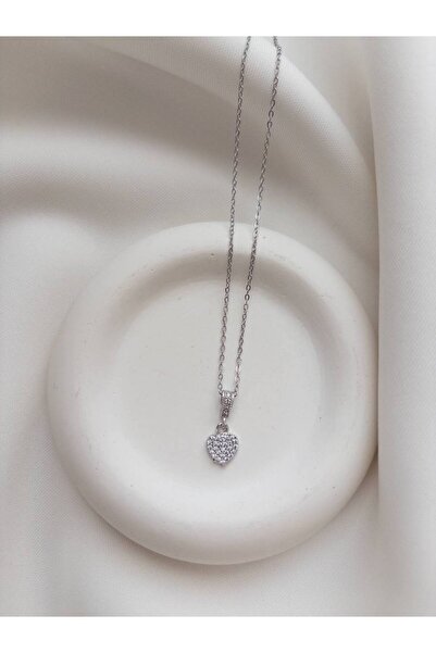 Minne Jewelry-Accessory قلادة من الفولاذ بحجر الزركون على شكل قلب - قلادة على...