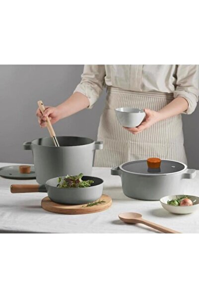 NEOFLAM Fika Aluminum Cast Pot 22cm Gray Color Glass Lid Sturdy Durable Functional Kitchen