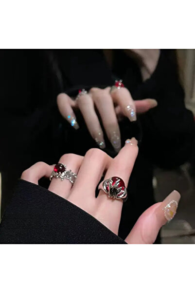 MİLALAZO 2Pcs Red Irregular Rings Special-Interest Design Cold Wind Character...