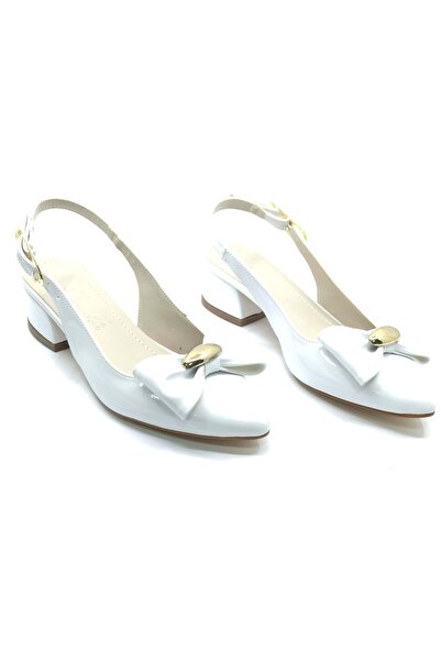 KCMN Металеві туфлі на підборах з відкритою п'ятою та бантиком, білі