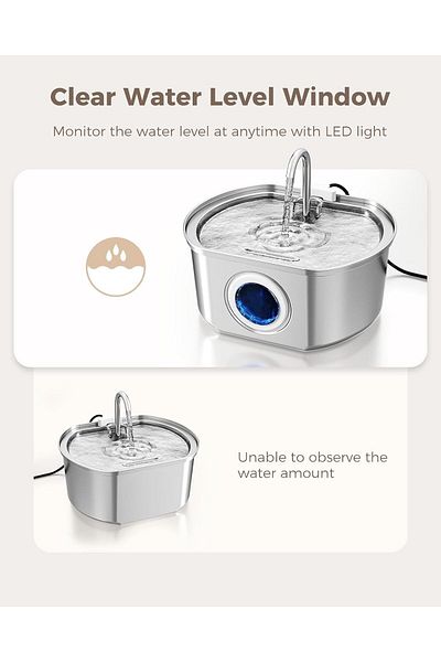 Aryuper 3.2 L Stainless Steel Cat Dog Automatic Water Dispenser - with Water Level Indicator and Sensor