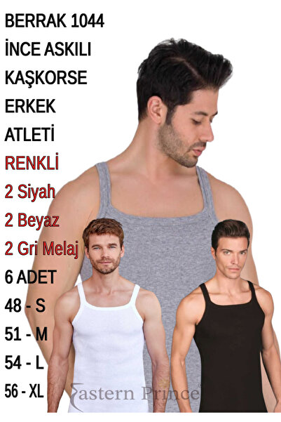 Berrak Men's Thin Strap Ribbed Slim Fit Camisole Undershirt 6 Pieces 1044
