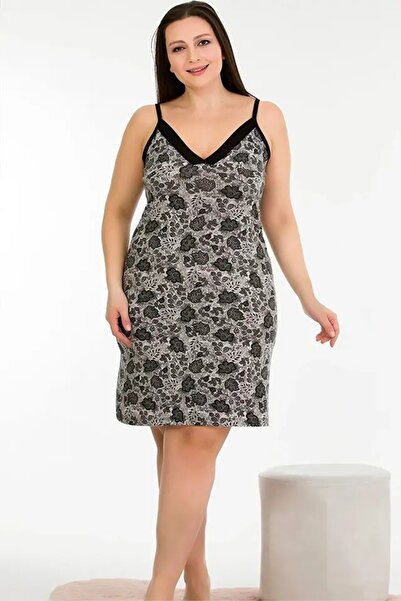 lidofya Black Floral Plus Size Nightgown