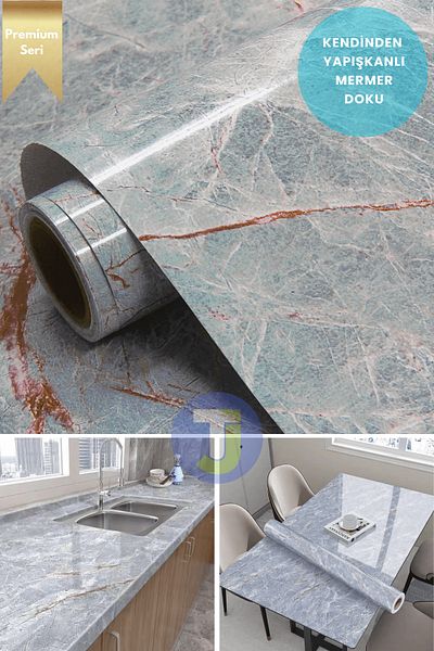Technojet Self-Adhesive Marble Pattern Foil Kitchen Bathroom Countertop Wall Covering 60Cmx300Cm