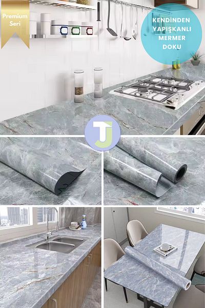 Technojet Self-Adhesive Marble Pattern Foil Kitchen Bathroom Countertop Wall Covering 60Cmx100Cm