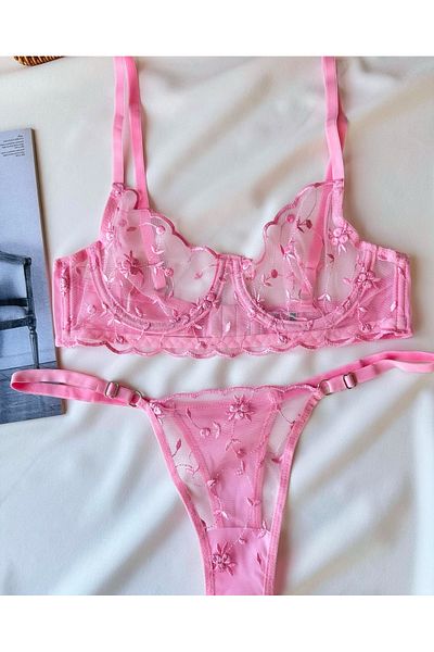 Nashera Set de lenjerie cu sârmă, cu model floral, pudră de rubin