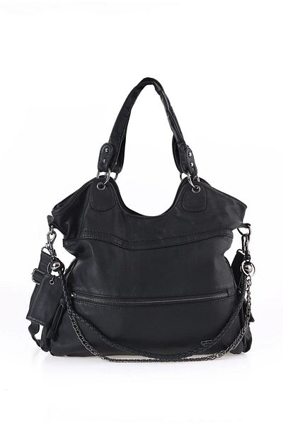 ÇÇS Hand and Shoulder Bag - Washed Leather, Chain Detailed
