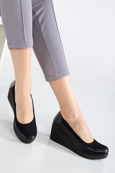 Dilimler Ayakkabı Women's Wedge Heel Shoes Black Stretch Orthopedic