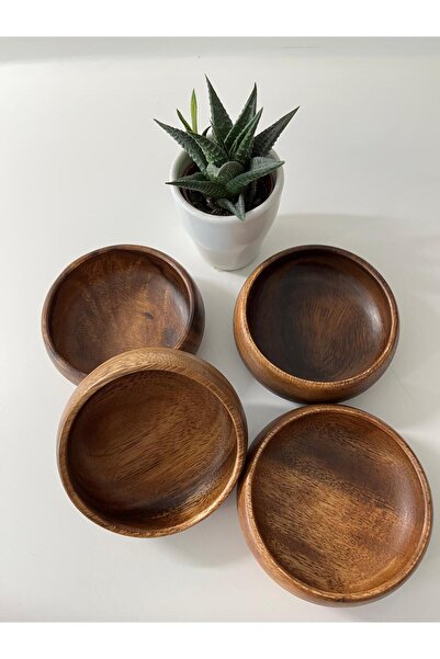 Sever Round Set of 4 Acacia Snack Bowls