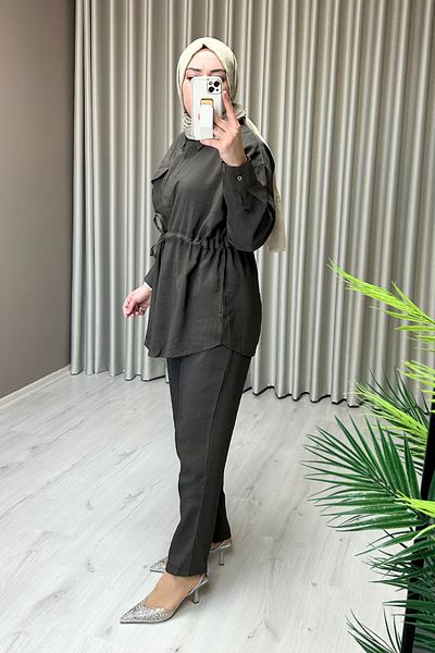 T Moda Store Double Suit with Waist Shirring Detail Shirt
