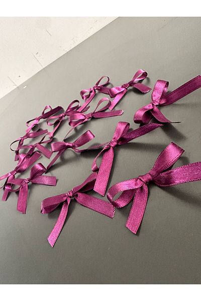 edalle 50 Pieces Plum Satin Bow Small 10mm Handmade