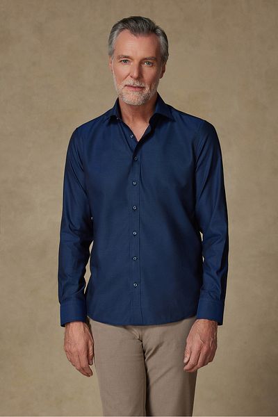 Abbate Donatello Non-Iron Twill Cotton Slim Fit Navy Blue Classic Collar Men's Shirt