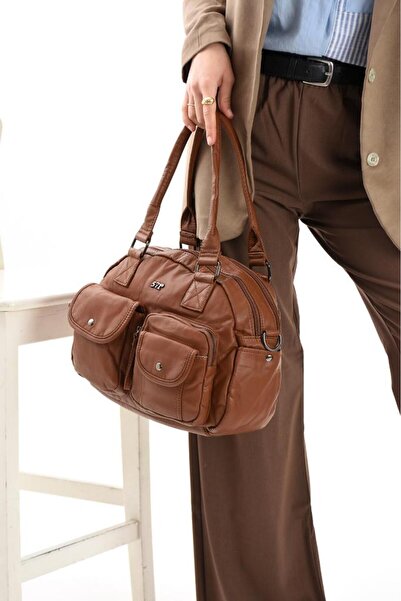 Baginn حقيبة يد نسائية من الجلد النباتي مقاس 28*24 سم مكونة من قسمين مع حزام ...