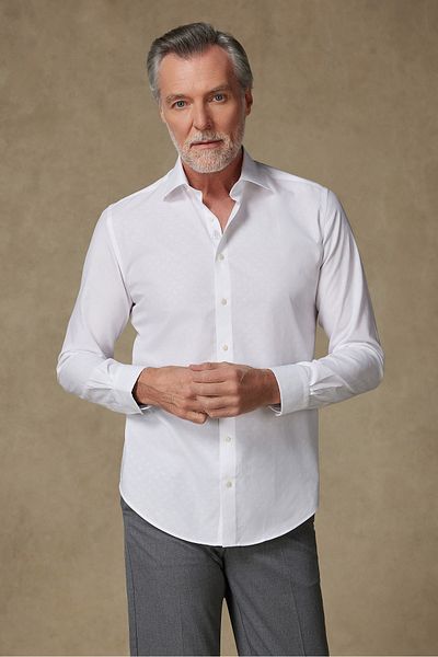 Abbate Donatello Jacquard Cotton Slim Fit White Classic Collar Men's Shirt