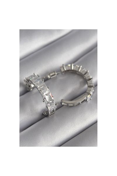 Skygo Brass Silver Color Zircon Stone Hoop Model Women's Earrings - Tj-Bkp8610