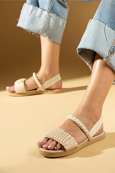 Behtah Kundura Papuci de zi cu zi cu sandale confortabile cu cordon Pearl Stone