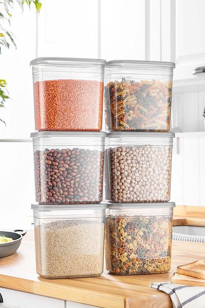 VİP LİFE HOME Practical 6-Piece 2000 ml Rectangular Food and Pulses Storage Container Set (20 Labels with Gift)
