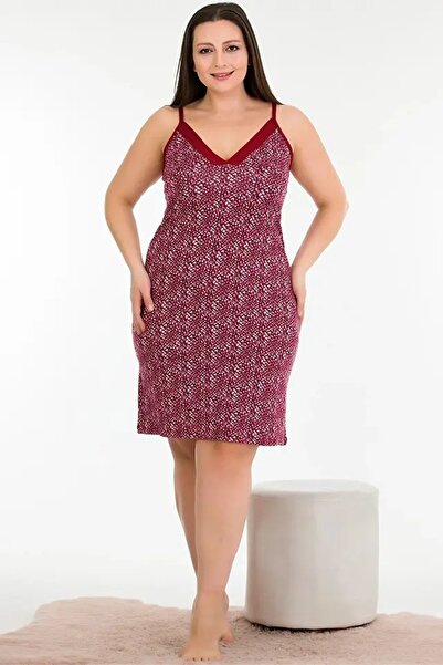 lidofya Patterned Burgundy Plus Size Nightgown
