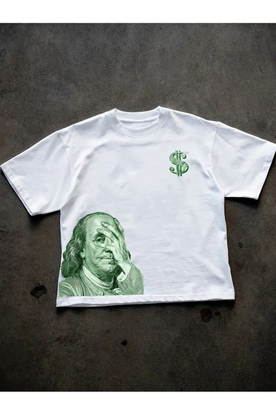 Touz Moda Μπλουζάκι με στάμπα δολαρίου Benjamin Franklin Unisex Oversize