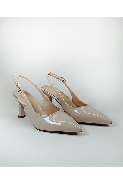 Everest Pantofi de damă din piele lacuită bej cu toc stiletto Înălțime toc 7cm