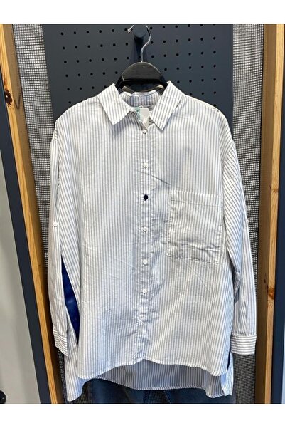 ERTULTEXTILE YANI DÜĞMELİ ÇİZGİLİ BEYAZ RENK GÖMLEK