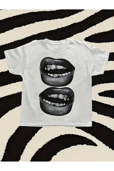 Touz Moda Μπλουζάκι Unisex Oversize με στάμπα με δύο χείλη